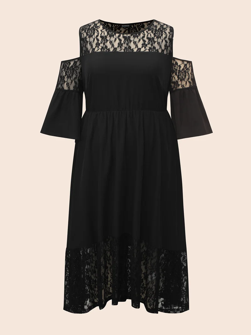 Crochet Lace Mesh Ruffle Sleeve Dress