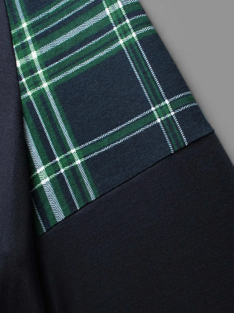 Notched Plaid Raglan Sleeve T-shirt