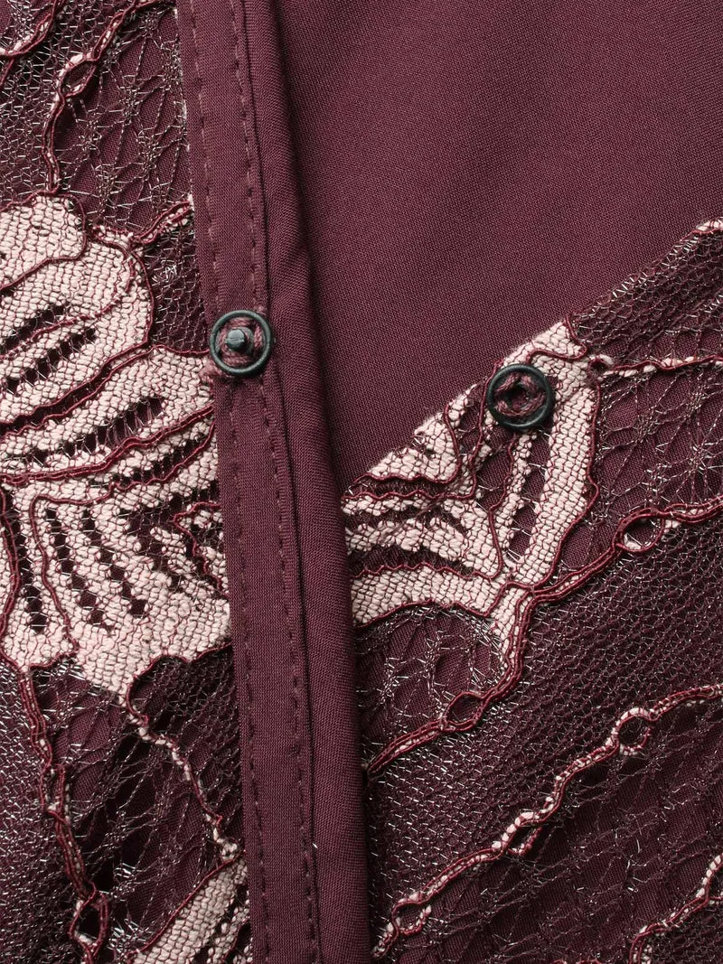 Leaf Print Mesh Tie Knot Blouse