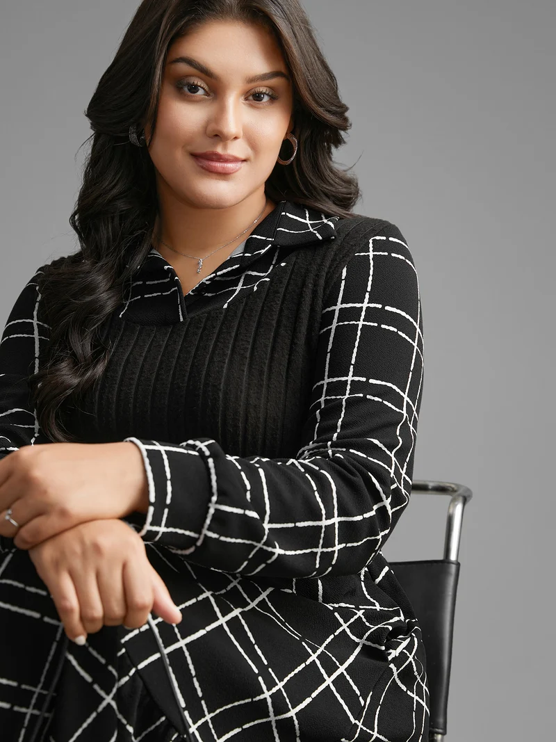Plaid Patchwork Texture Ruffle Hem Dress