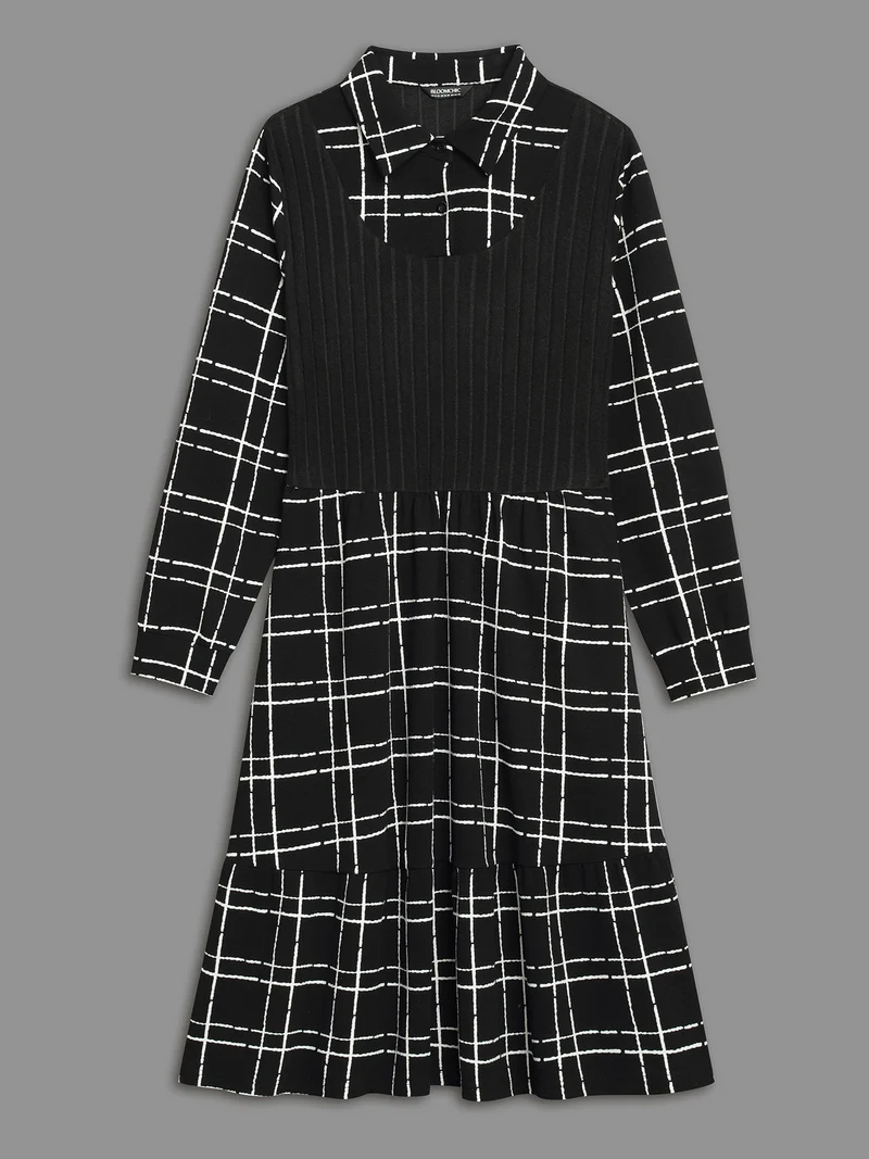 Plaid Patchwork Texture Ruffle Hem Dress
