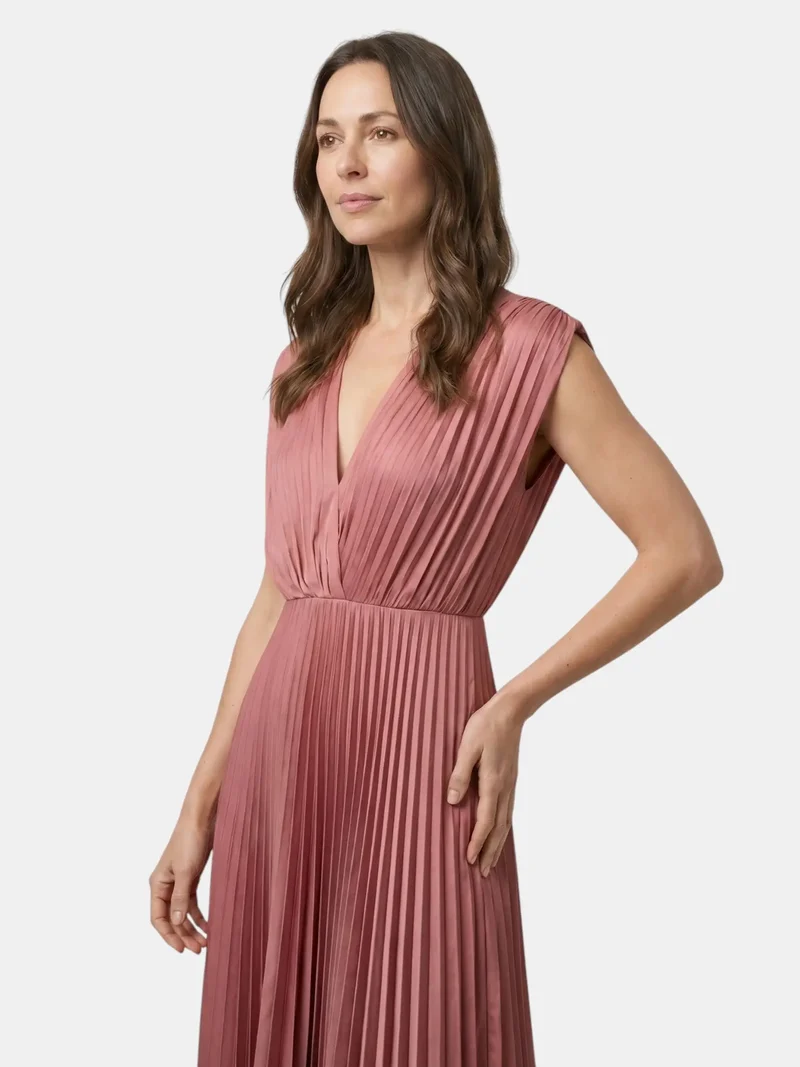 Women's Lightweight Pleated Maxi Dress | Elegant Draped V-Neck Summer Gown