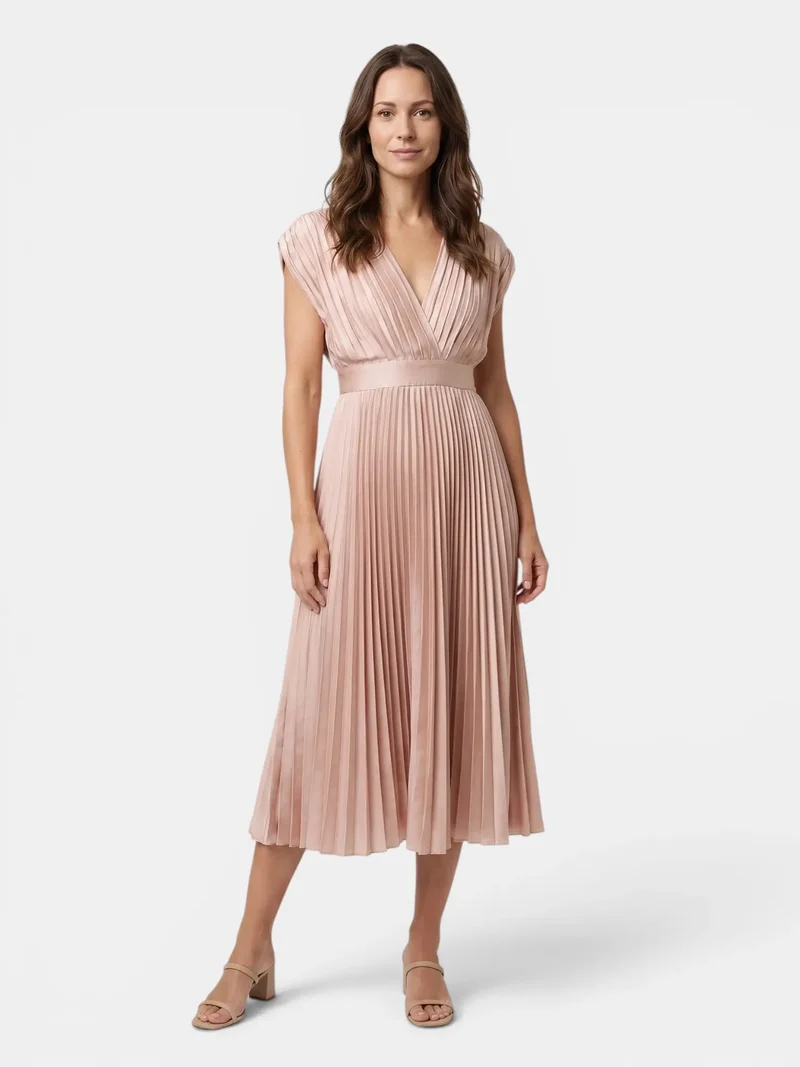 Women's Lightweight Pleated Maxi Dress | Elegant Draped V-Neck Summer Gown