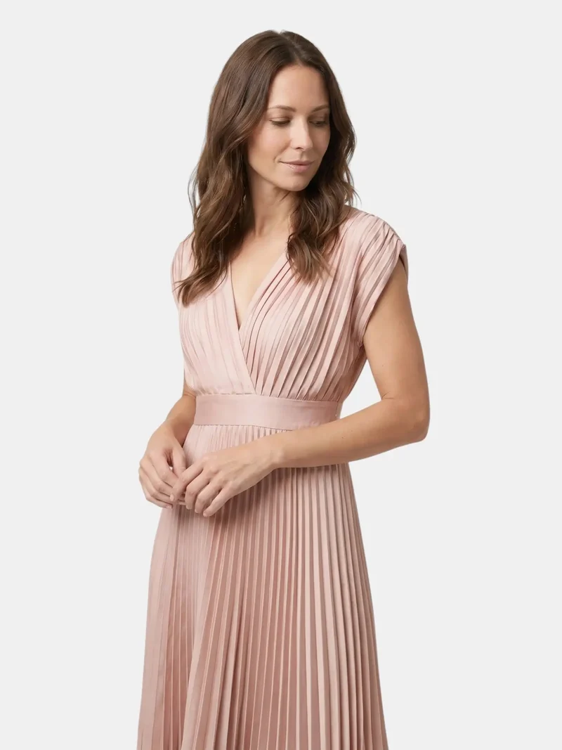 Women's Lightweight Pleated Maxi Dress | Elegant Draped V-Neck Summer Gown