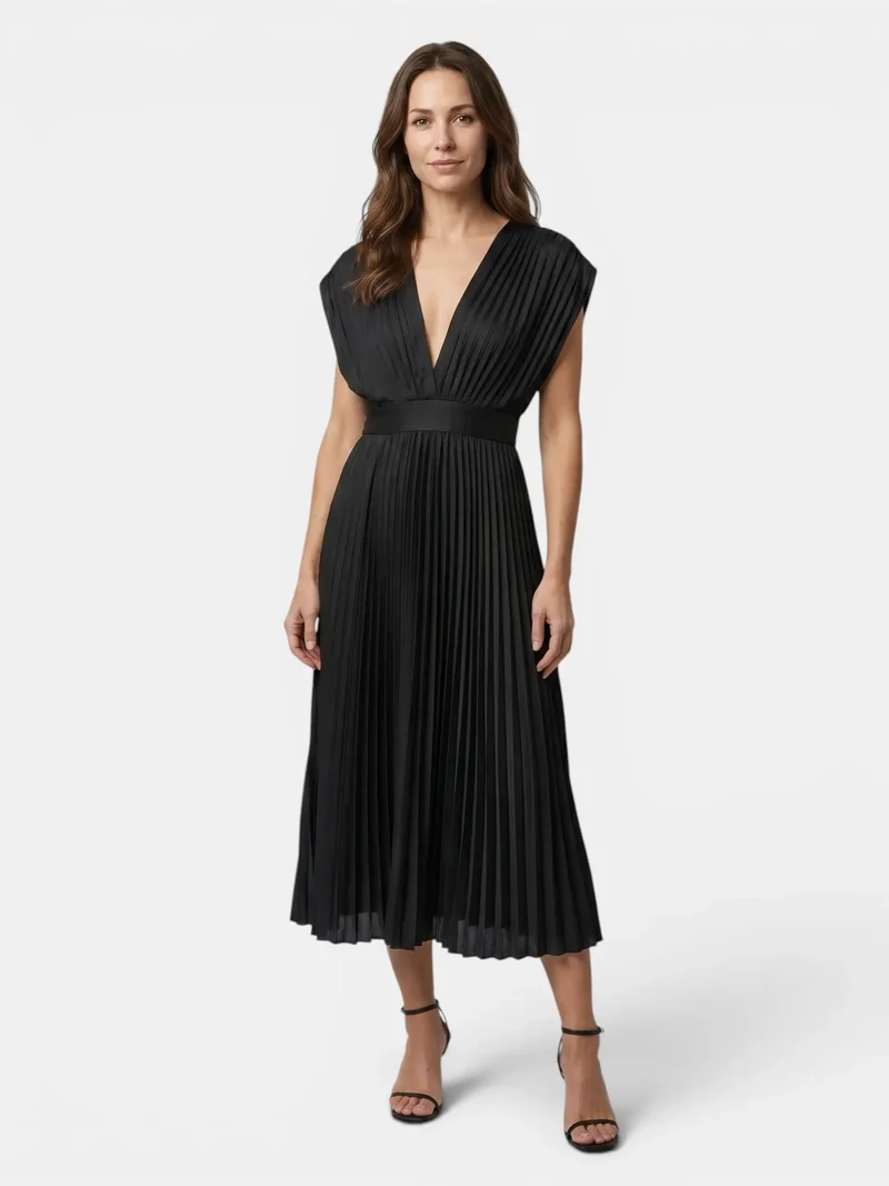 Women's Lightweight Pleated Maxi Dress | Elegant Draped V-Neck Summer Gown