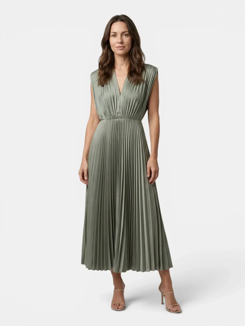 Women's Lightweight Pleated Maxi Dress | Elegant Draped V-Neck Summer Gown