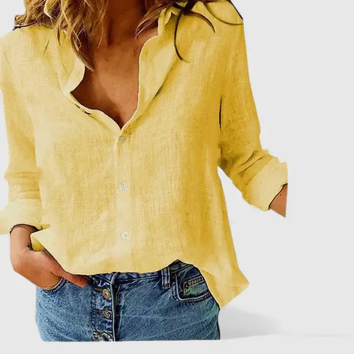 Women's Lightweight Linen Blouse | Soft Relaxed Fit Button Down Shirt