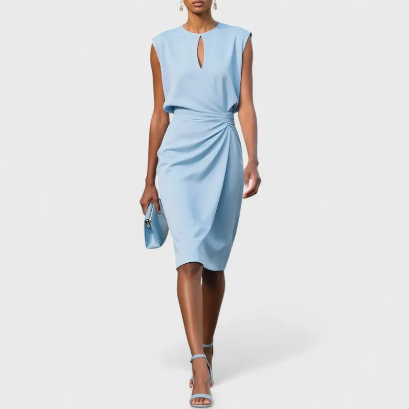 Women's Refined Fabric Midi Dress | Elegant Graceful Cocktail Dress