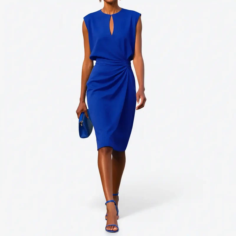 Women's Refined Fabric Midi Dress | Elegant Graceful Cocktail Dress