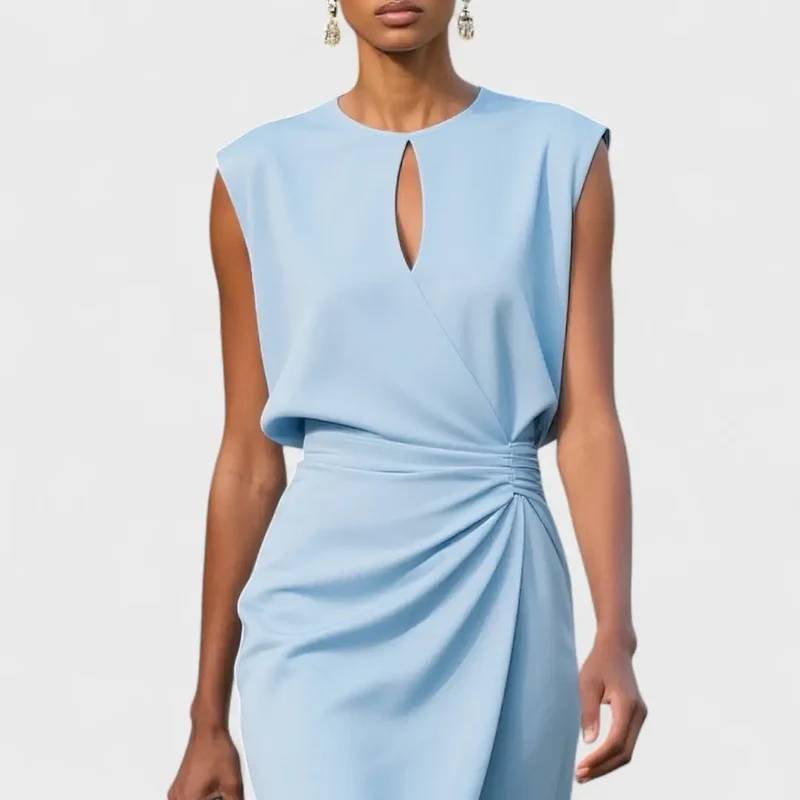 Women's Refined Fabric Midi Dress | Elegant Graceful Cocktail Dress