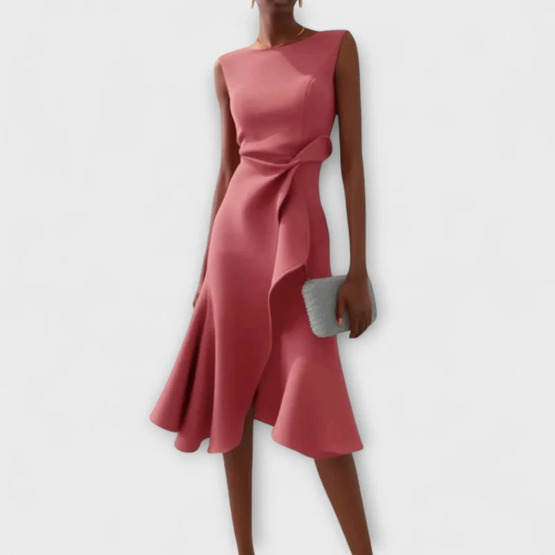 Women's Soft Draped Midi Dress | Elegant Asymmetric Hem Summer Dress