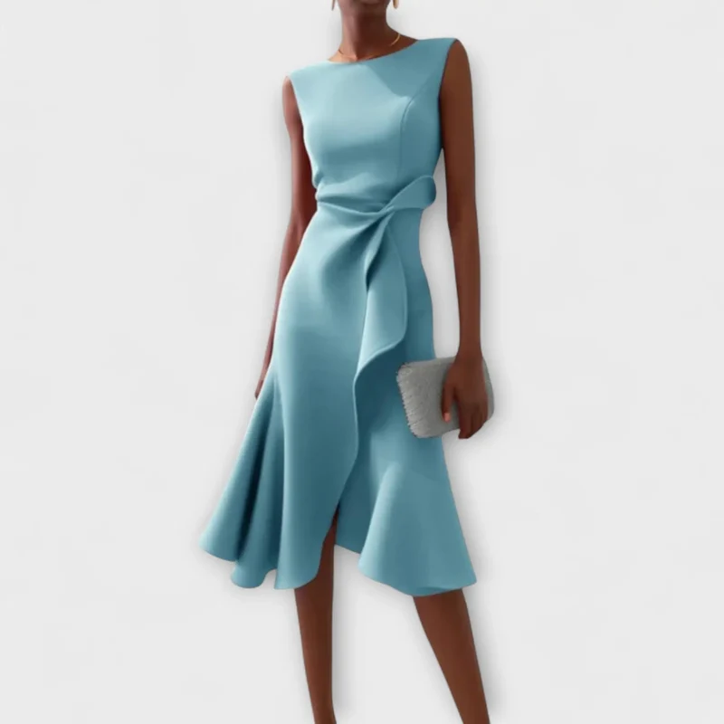 Women's Soft Draped Midi Dress | Elegant Asymmetric Hem Summer Dress