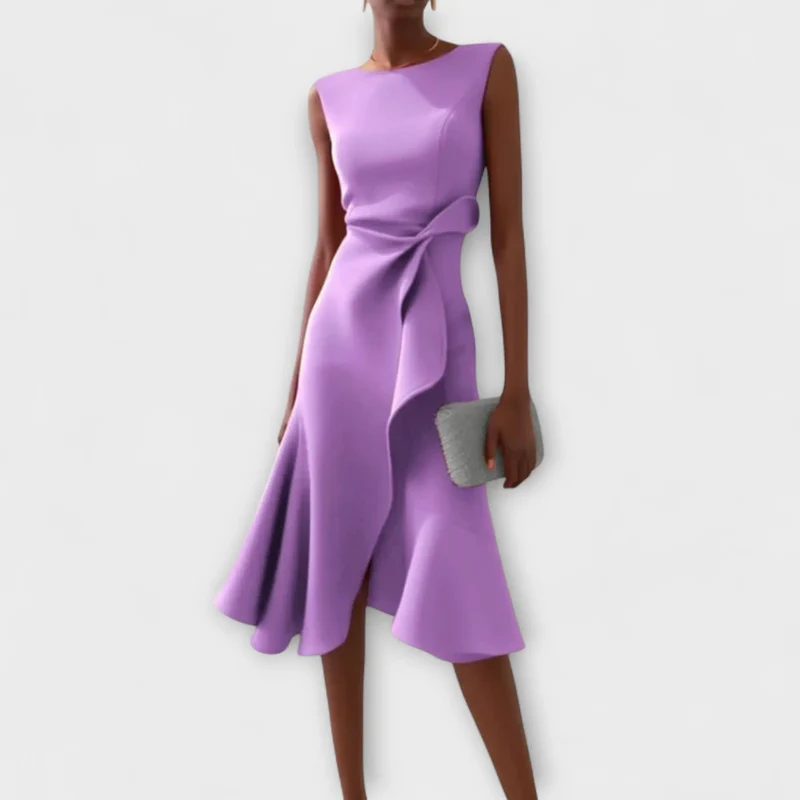 Women's Soft Draped Midi Dress | Elegant Asymmetric Hem Summer Dress