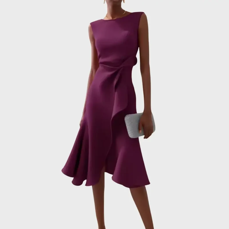 Women's Soft Draped Midi Dress | Elegant Asymmetric Hem Summer Dress