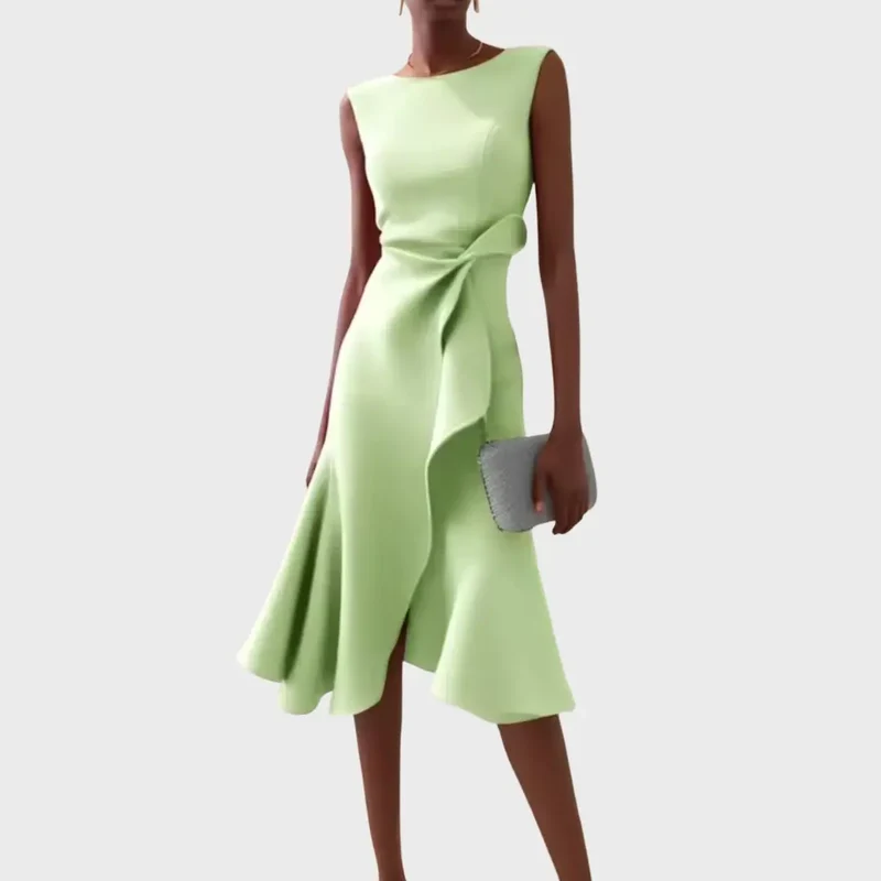 Women's Soft Draped Midi Dress | Elegant Asymmetric Hem Summer Dress