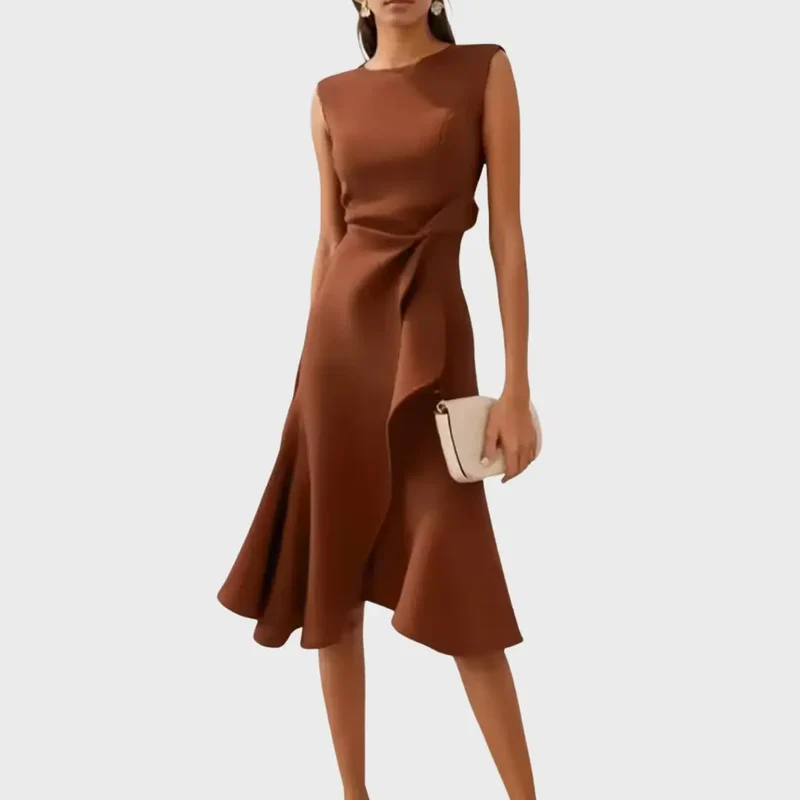 Women's Soft Draped Midi Dress | Elegant Asymmetric Hem Summer Dress