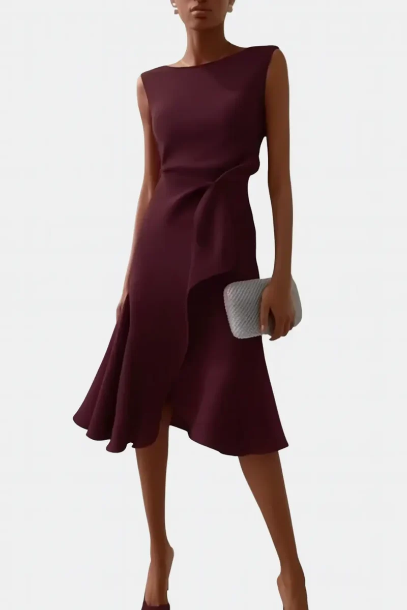 Women's Soft Draped Midi Dress | Elegant Asymmetric Hem Summer Dress