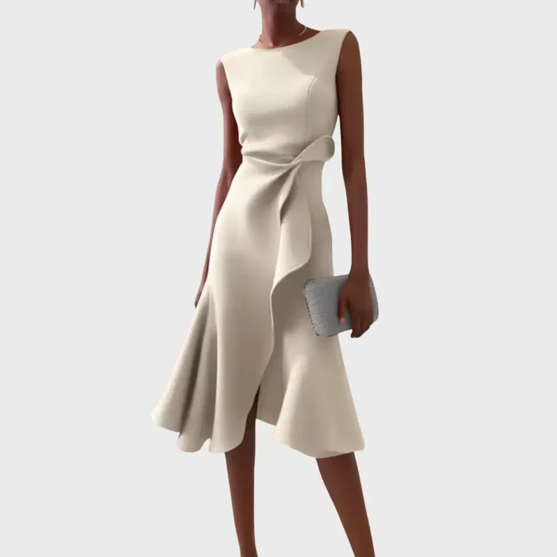 Women's Soft Draped Midi Dress | Elegant Asymmetric Hem Summer Dress