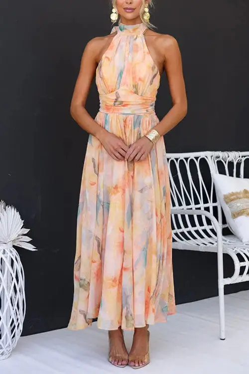 Women's Watercolour Maxi Dress | Flowing Elegant Summer Gown