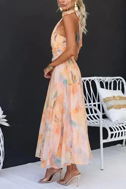 Women's Watercolour Maxi Dress | Flowing Elegant Summer Gown