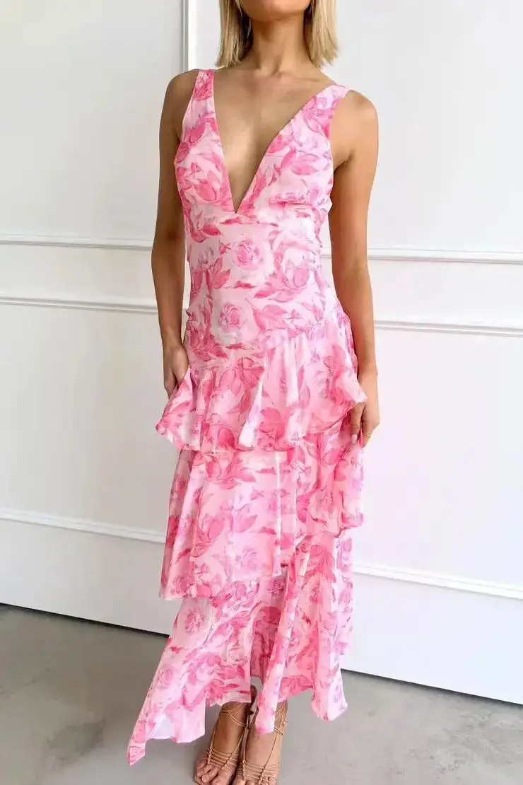 Women's Viscose Maxi Dress | Flowing Tiered Summer Dress with Graceful Movement