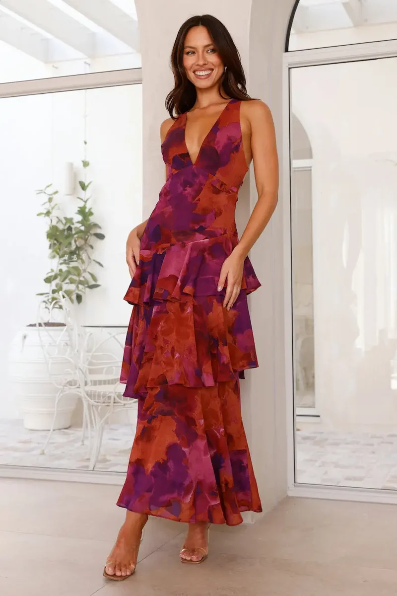 Women's Viscose Maxi Dress | Flowing Tiered Summer Dress with Graceful Movement