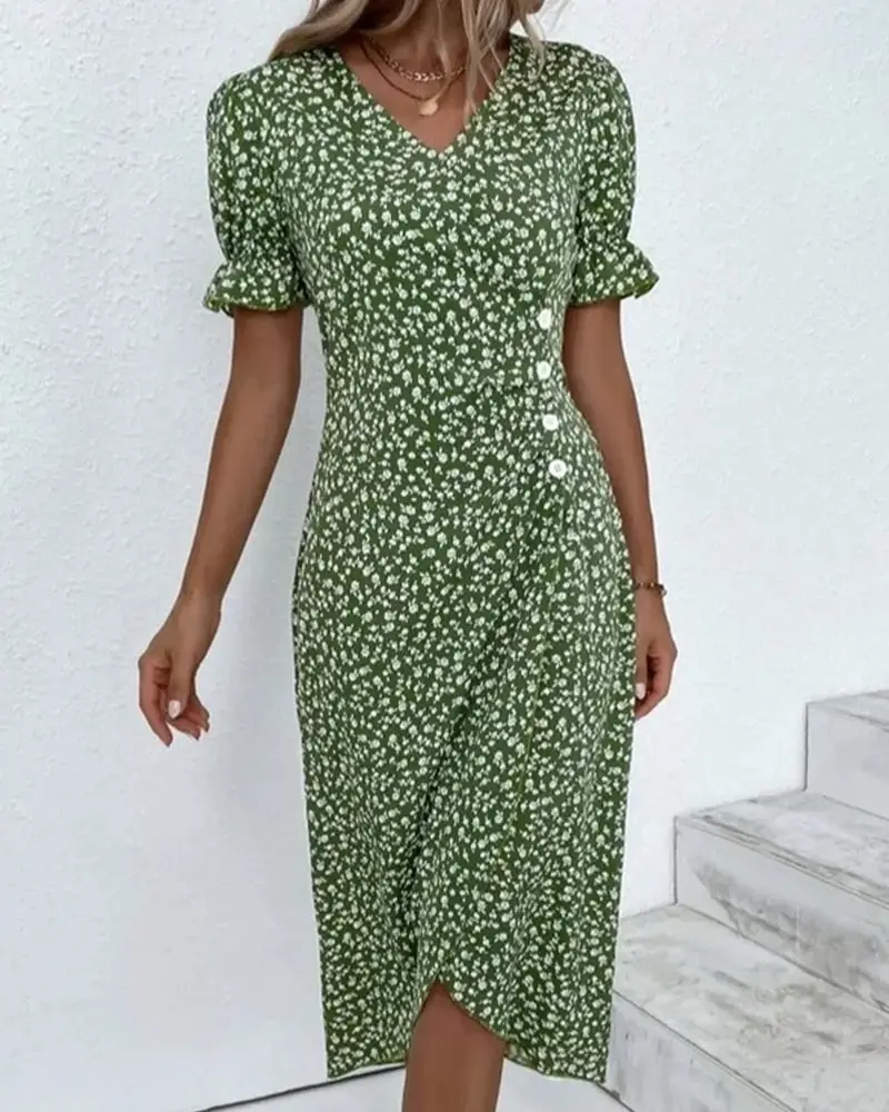 Women's Floral Wrap Dress | Adjustable V Neck Midi | Elegant Summer Midi Dress