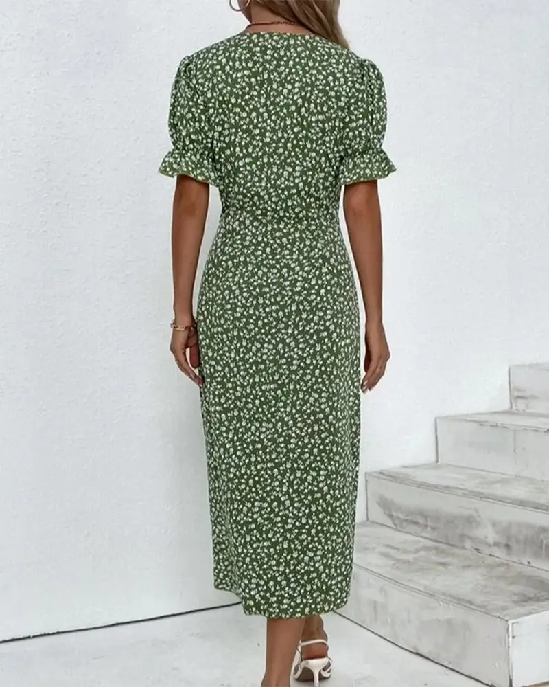 Women's Floral Wrap Dress | Adjustable V Neck Midi | Elegant Summer Midi Dress