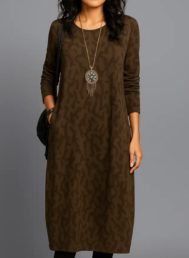 Women's Cozy Knit Midi Dress | Relaxed Long Sleeve with Pockets for Winter