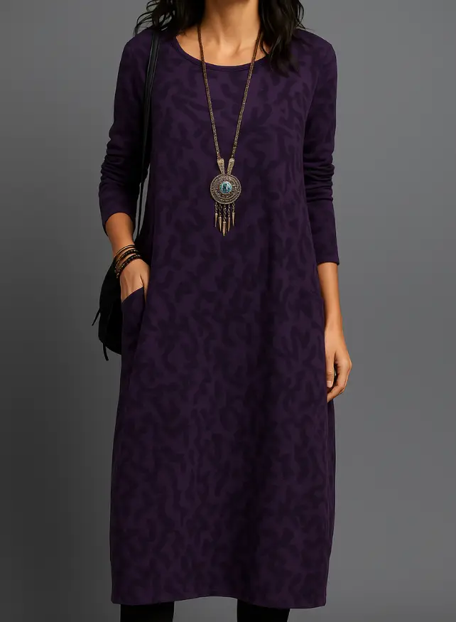 Women's Cozy Knit Midi Dress | Relaxed Long Sleeve with Pockets for Winter