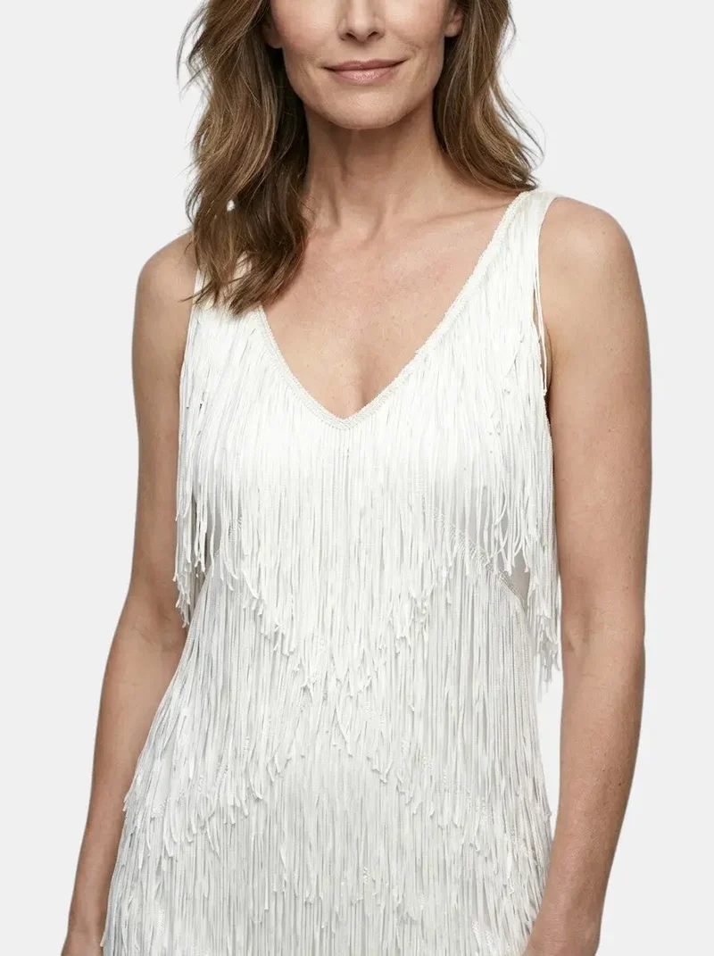 Women's Fringe Mini Dress | Vibrant V Neck Cocktail Dress