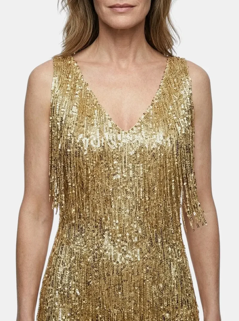 Women's Fringe Mini Dress | Vibrant V Neck Cocktail Dress