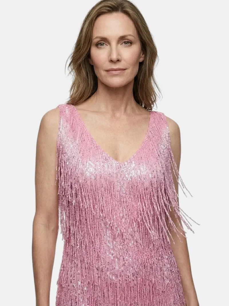 Women's Fringe Mini Dress | Vibrant V Neck Cocktail Dress