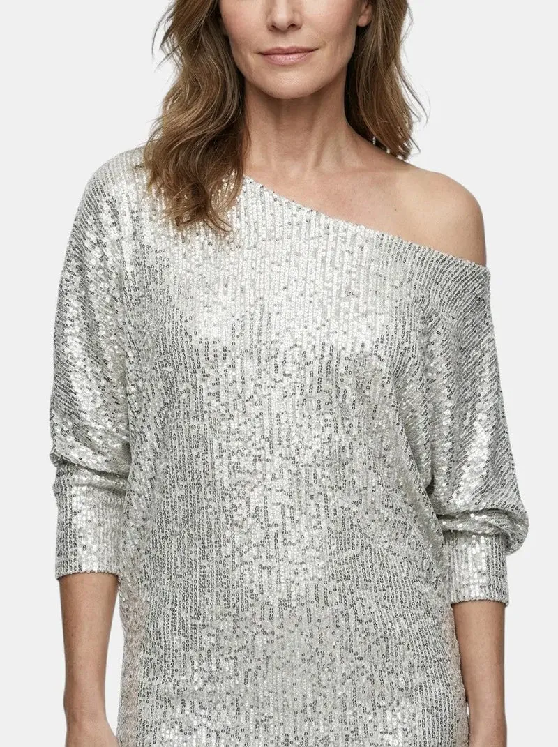 Women's Shimmering Sequined Mini Dress | Relaxed Fit Long Sleeve Cocktail Dress