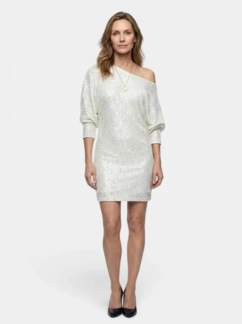 Women's Shimmering Sequined Mini Dress | Relaxed Fit Long Sleeve Cocktail Dress