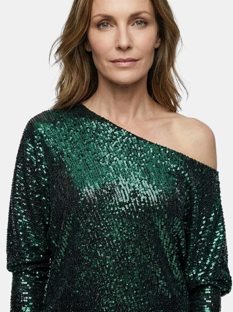 Women's Shimmering Sequined Mini Dress | Relaxed Fit Long Sleeve Cocktail Dress