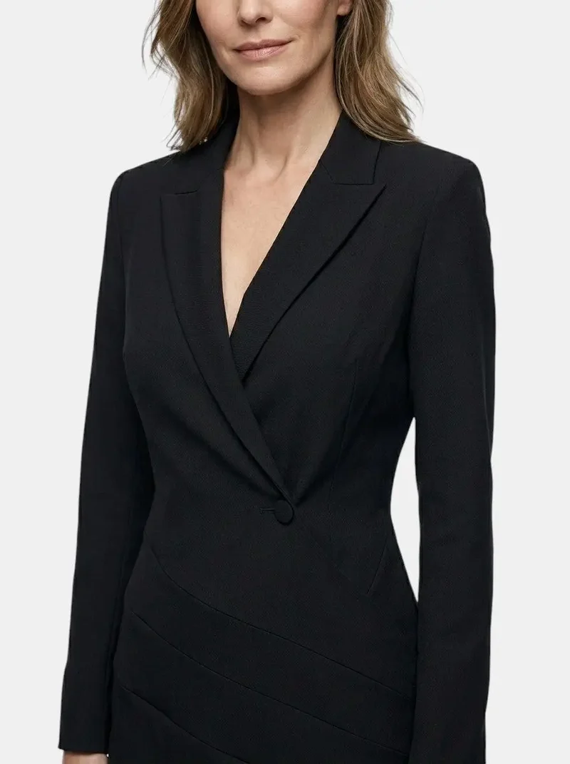 Women's Structured Mini Dress | Bold Deep V Neck Blazer Style Cocktail Dress