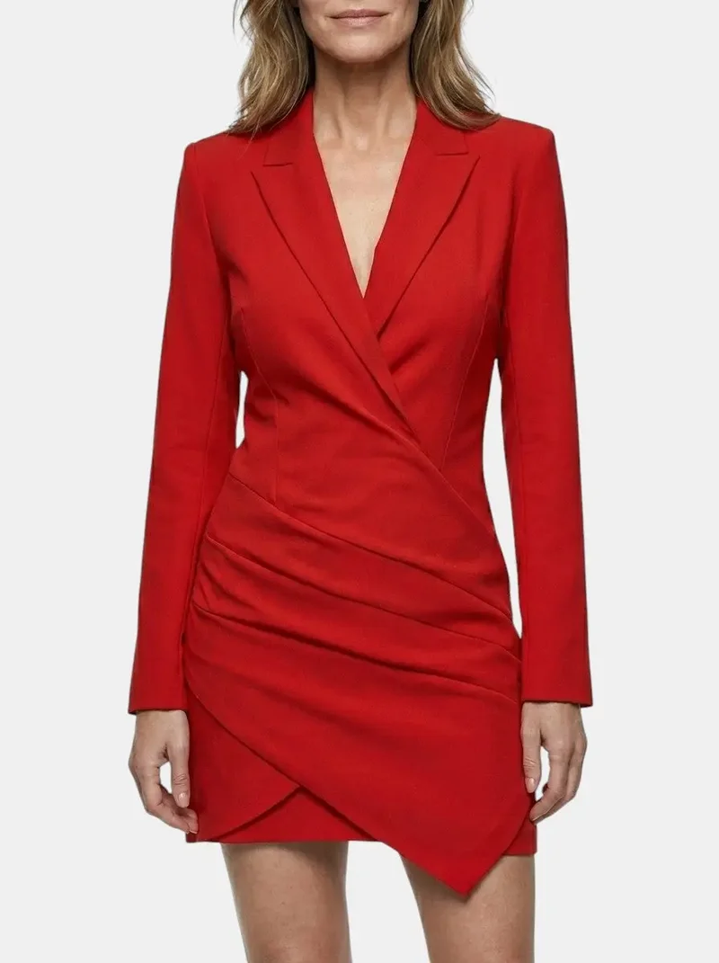 Women's Structured Mini Dress | Bold Deep V Neck Blazer Style Cocktail Dress