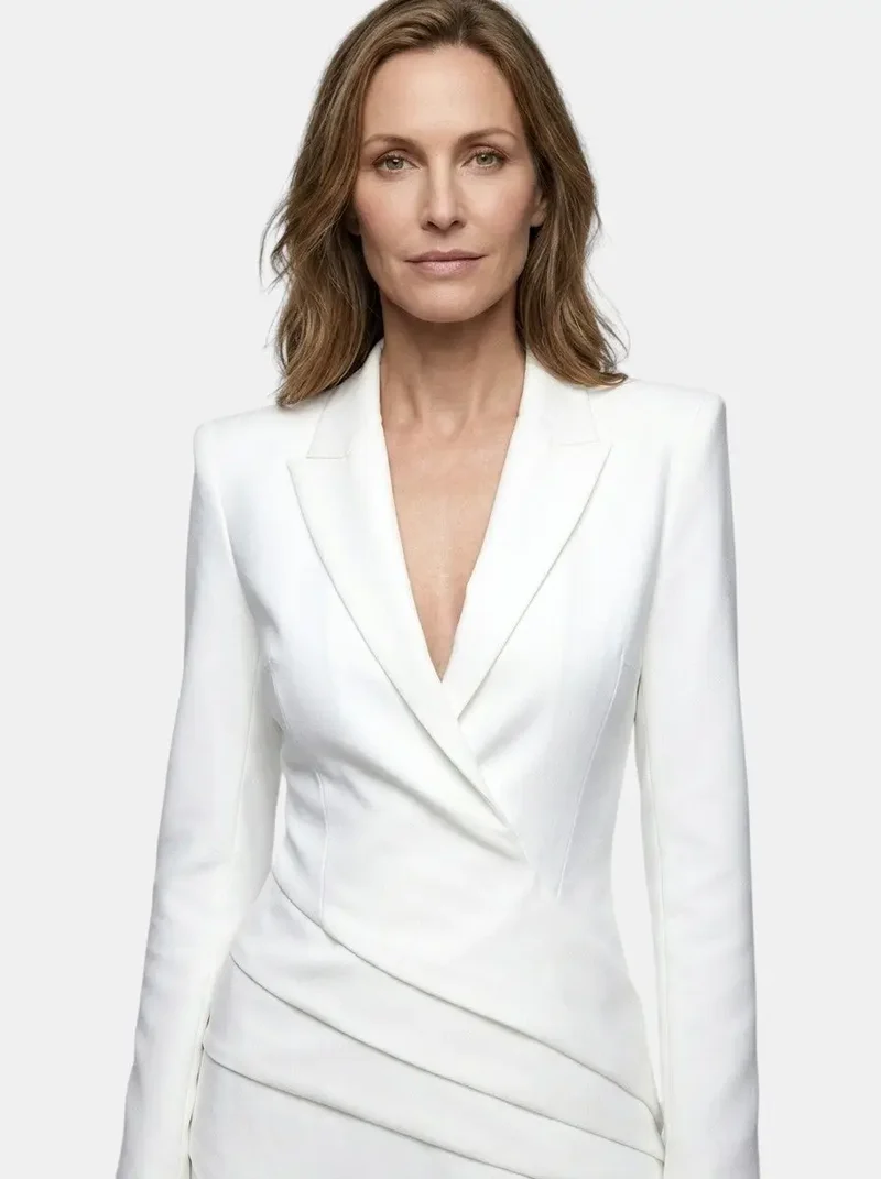Women's Structured Mini Dress | Bold Deep V Neck Blazer Style Cocktail Dress
