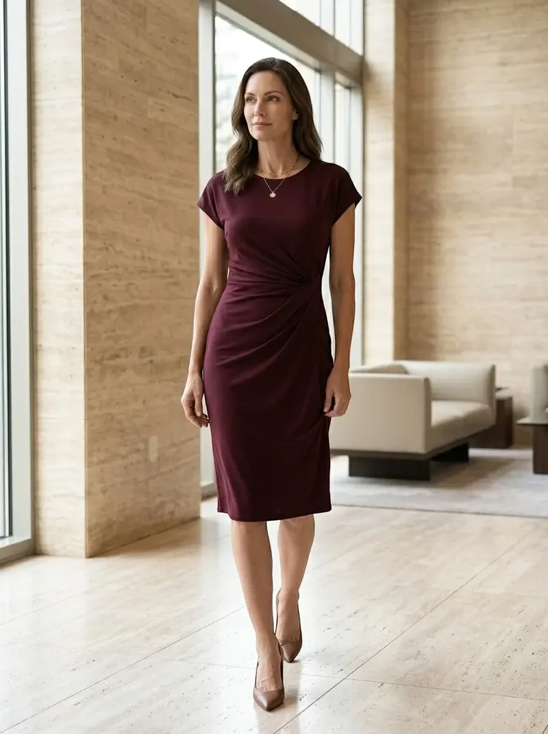 Women's Rich Fabric Bodycon Midi Dress | Elegant Sculpted Wrap Design for Formal Occasions