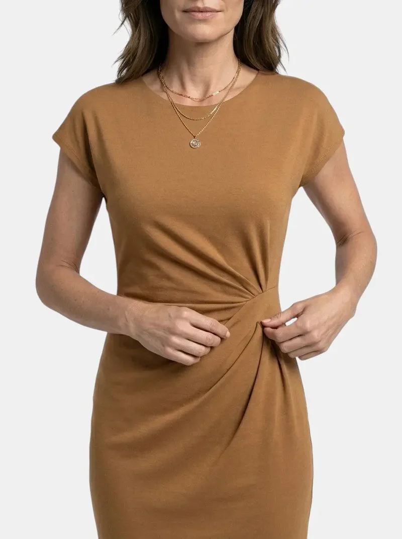 Women's Rich Fabric Bodycon Midi Dress | Elegant Sculpted Wrap Design for Formal Occasions