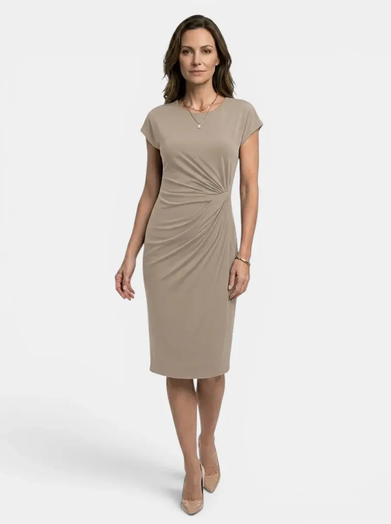 Women's Rich Fabric Bodycon Midi Dress | Elegant Sculpted Wrap Design for Formal Occasions