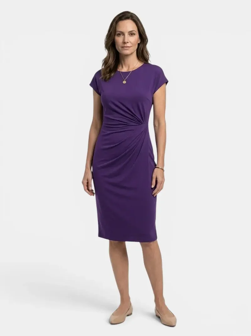 Women's Rich Fabric Bodycon Midi Dress | Elegant Sculpted Wrap Design for Formal Occasions