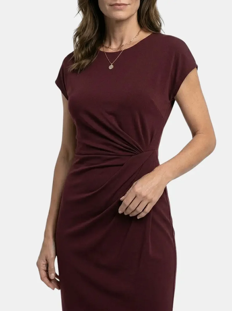 Women's Rich Fabric Bodycon Midi Dress | Elegant Sculpted Wrap Design for Formal Occasions