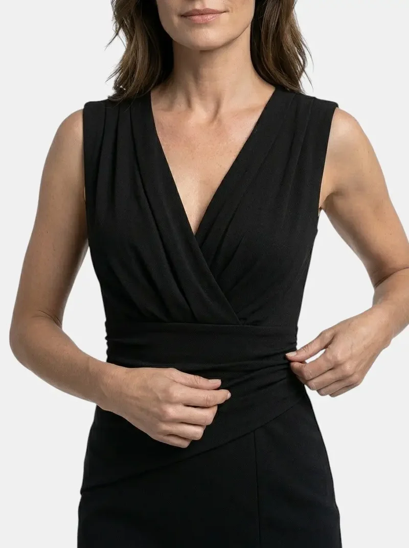 Women's Elegant Pleated Midi Dress | Sculpted Formal Evening Gown