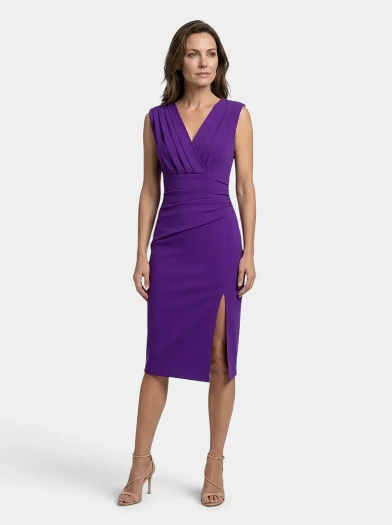 Women's Elegant Pleated Midi Dress | Sculpted Formal Evening Gown