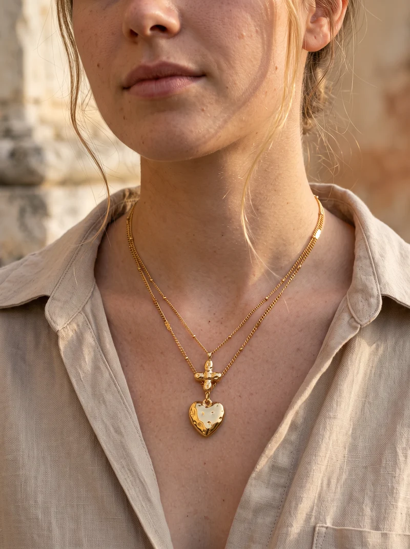 Collier Cœur Martelé et Croix