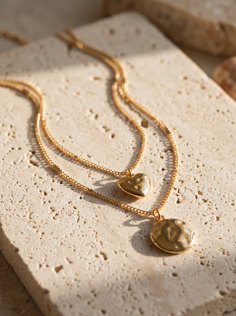 Collier Double Rang Cœur Martelé