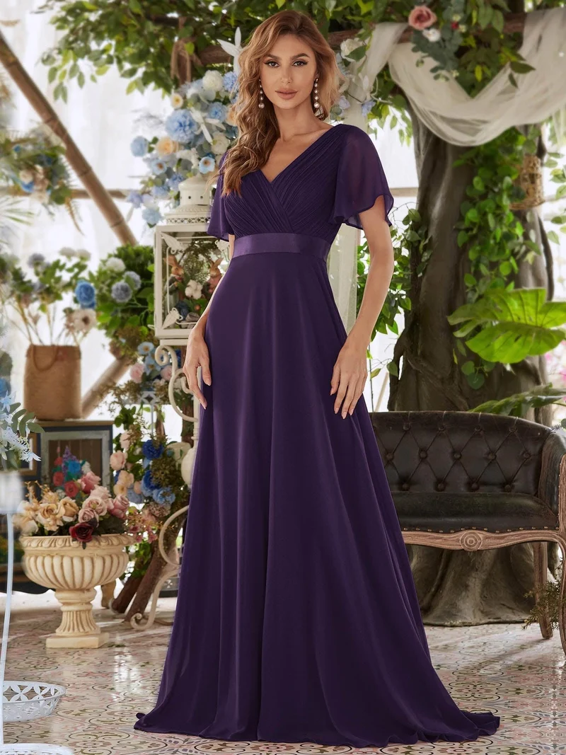 ever MONICA|Robe de soirée de mariage élégante en mousseline taille haute