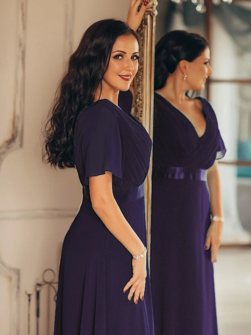 ever MONICA|Robe de soirée de mariage élégante en mousseline taille haute